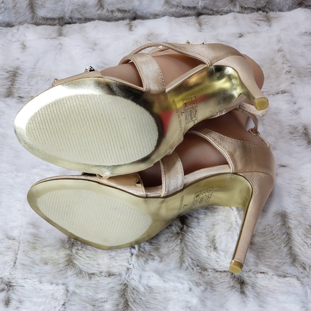 Red Cherry Gold Cross Strap 4.5" Stiletto High Heel Shoes Sizes Varies - Picture 9 of 9